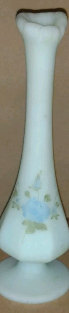 Fenton Blue Roses on Blue Satin Bud Vase